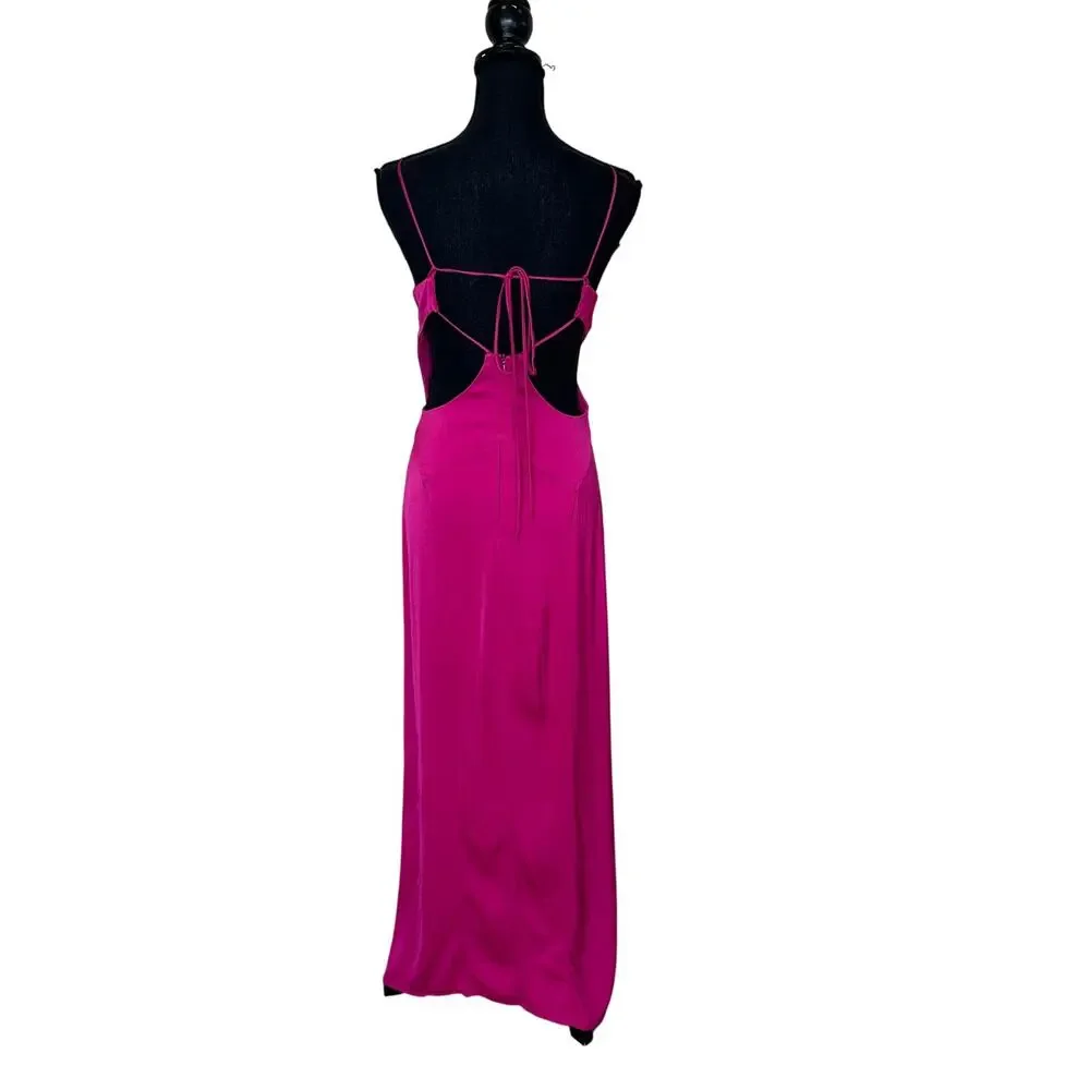 Manning Cartell Pink Satin Maxi Slip Dress Size 4 Barbie Slit Cocktail Gown $500 - Picture 6 of 9